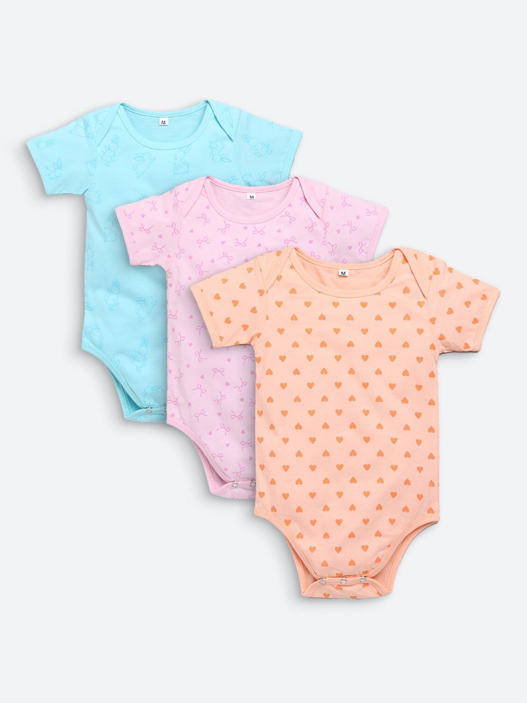 

JBN Creation Kids Set Of 3 Printed Cotton Rompers, Pink