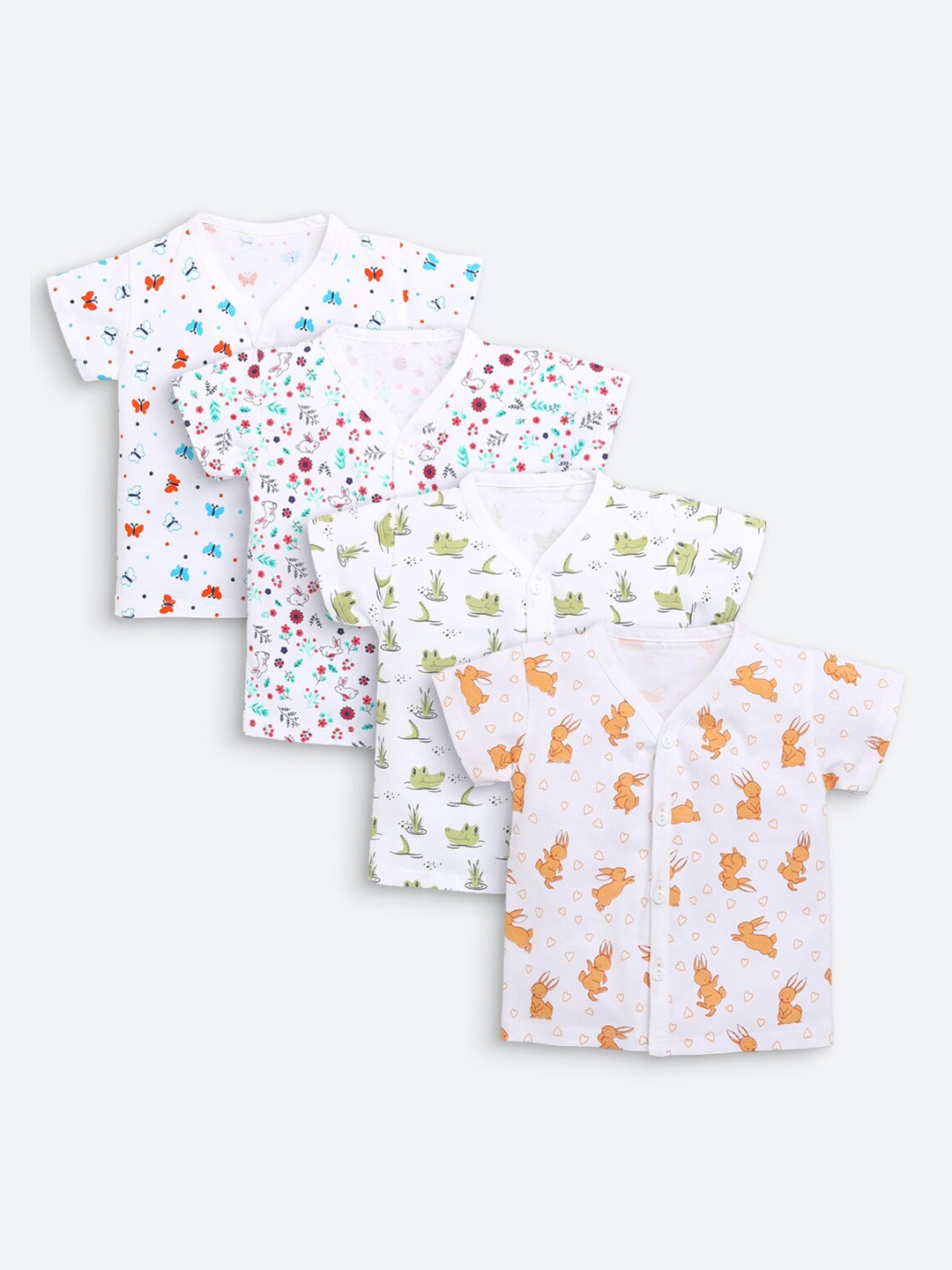 

JBN Creation Infants Pack Of 4 White & Maroon Graphic Printed Knitted Cotton Jhablas