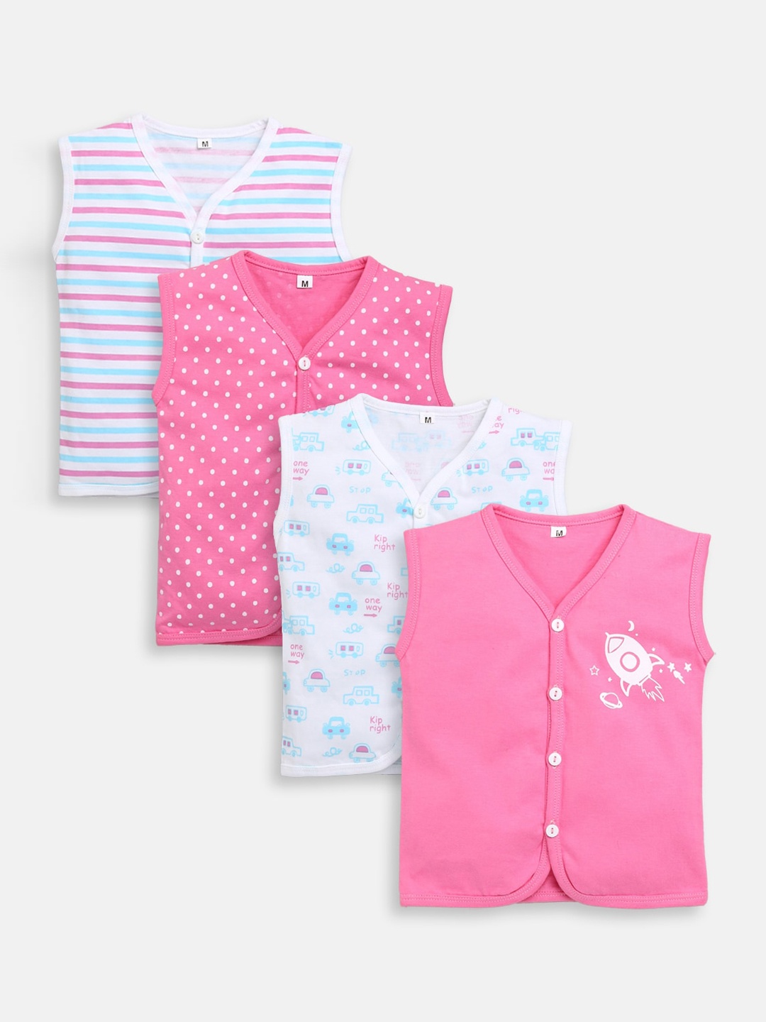 

JBN Creation Infants Pack Of 4 Pink & White Printed Cotton Jhablas