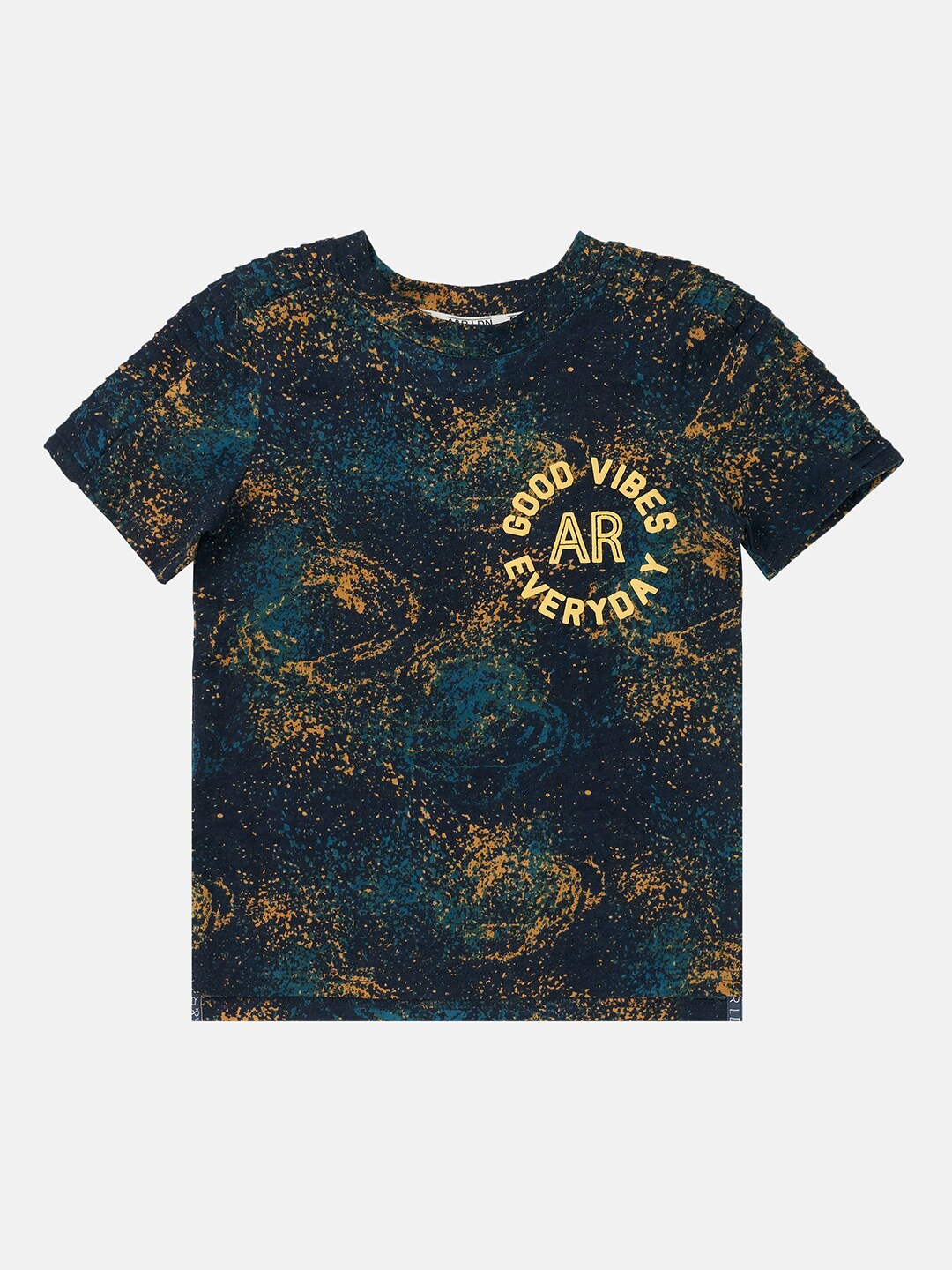 

Angel & Rocket Boys Navy Blue & Yellow Printed T-shirt