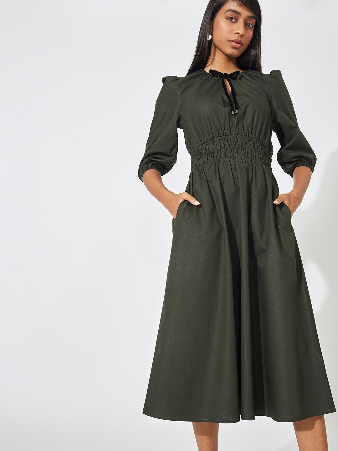 

The Label Life Olive Smocked Midi Dress, Green