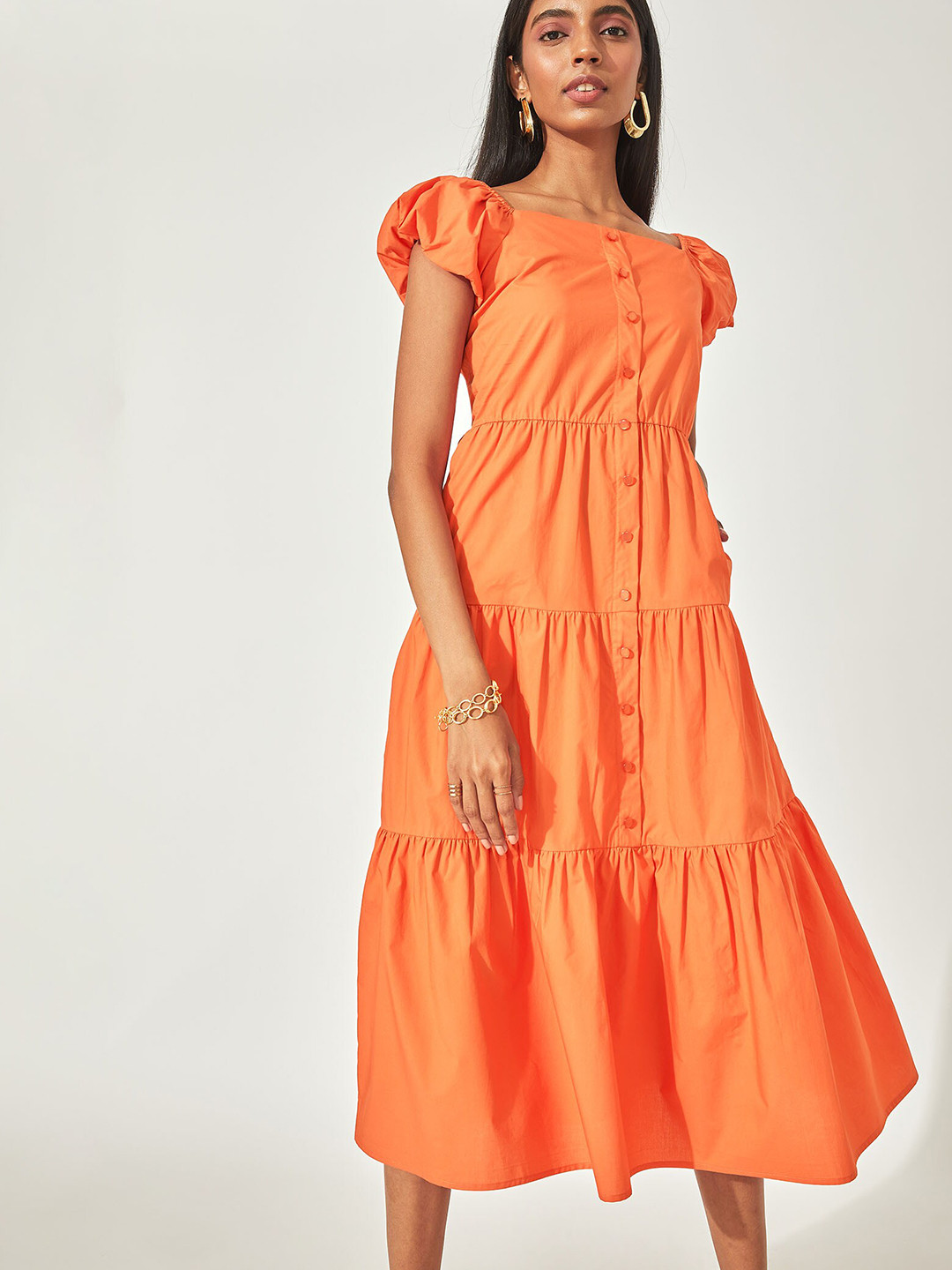 

The Label Life Orange Off Shoulder Midi Dress