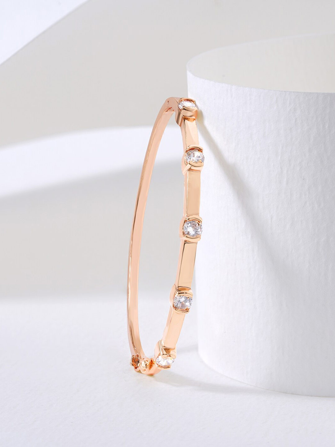 

MINUTIAE Women Rose Gold & White Brass Crystals Handcrafted Rose Gold-Plated Bangle-Style Bracelet