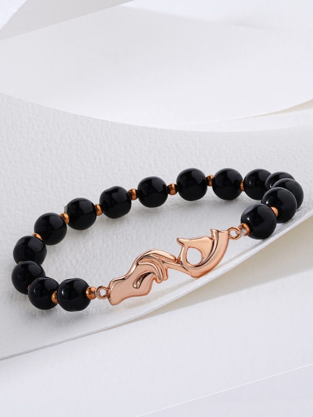 

MINUTIAE Women Rose Gold & Black Brass Crystals Handcrafted Rose Gold-Plated Bracelet