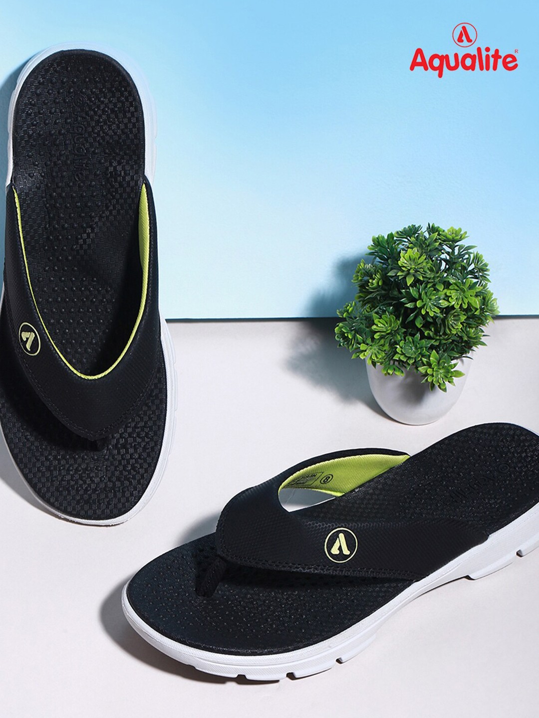

Aqualite Men Black & Green Thong Flip-Flops