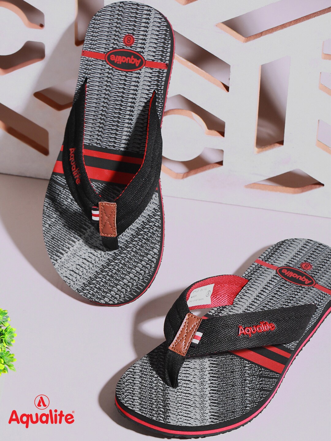 

Aqualite Men Black & Red Printed Thong Flip-Flops