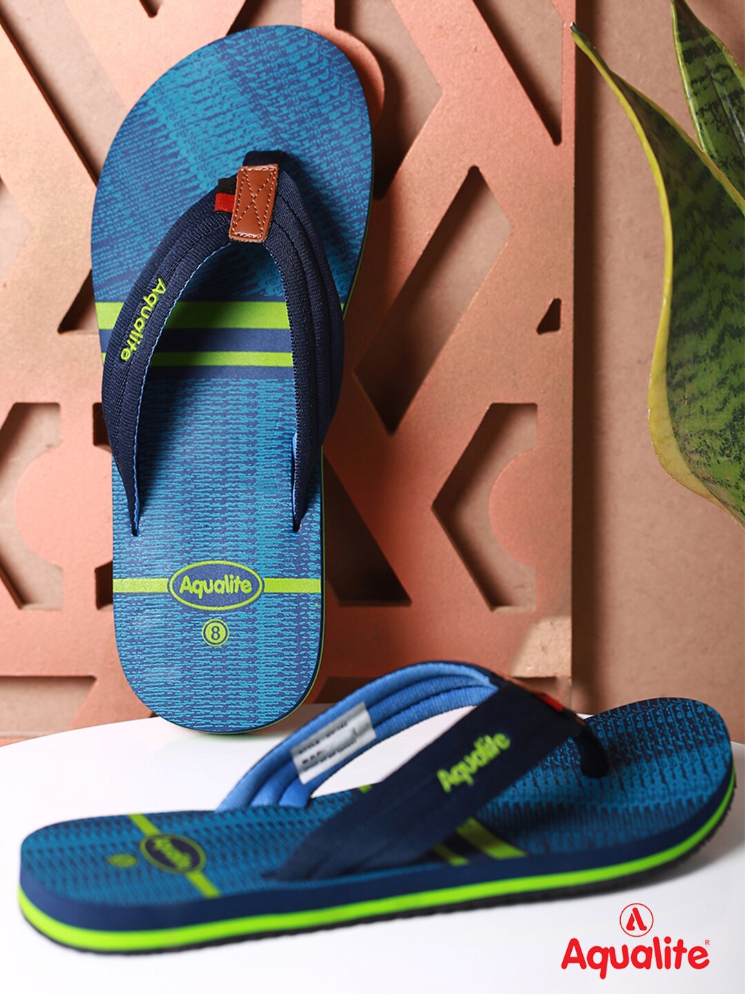 

Aqualite Men Navy Blue & Fluorescent Green Printed Thong Flip-Flops