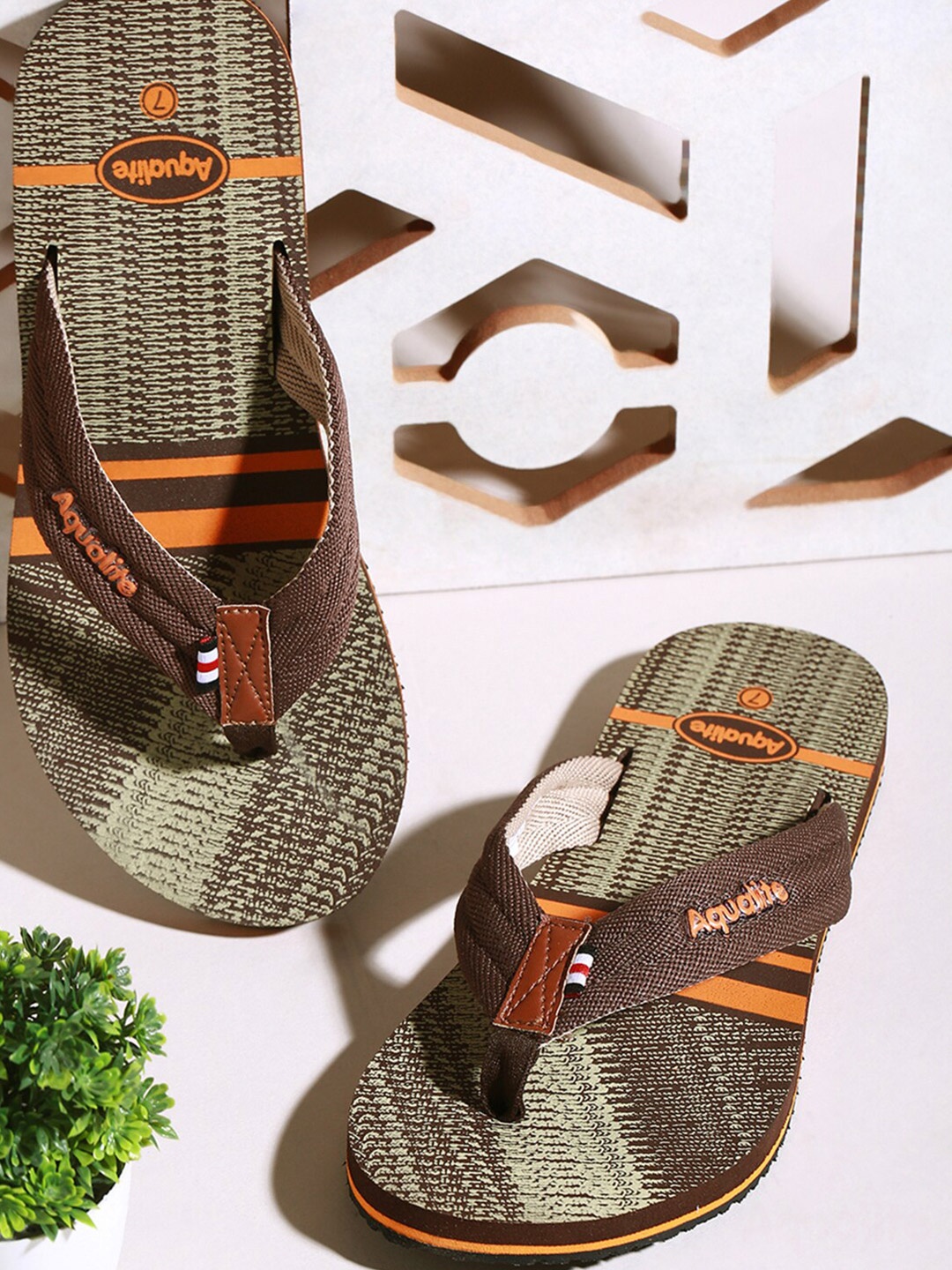 

Aqualite Men Brown & Orange Thong Flip-Flops