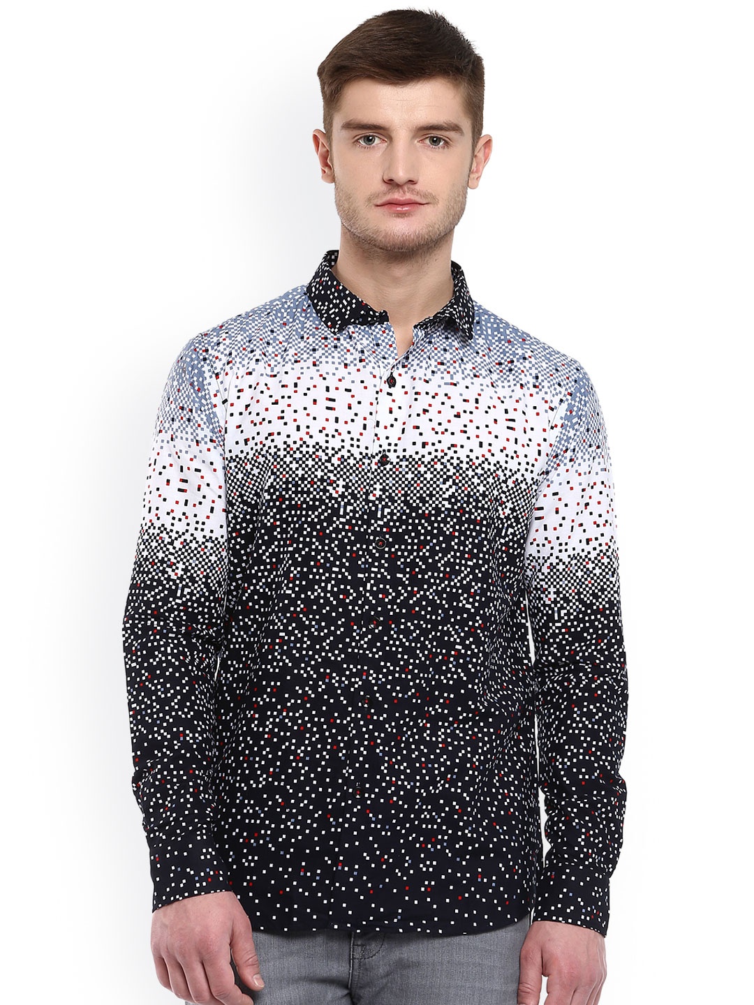 

DENNISON Men White & Black Printed Slim Fit Casual Shirt