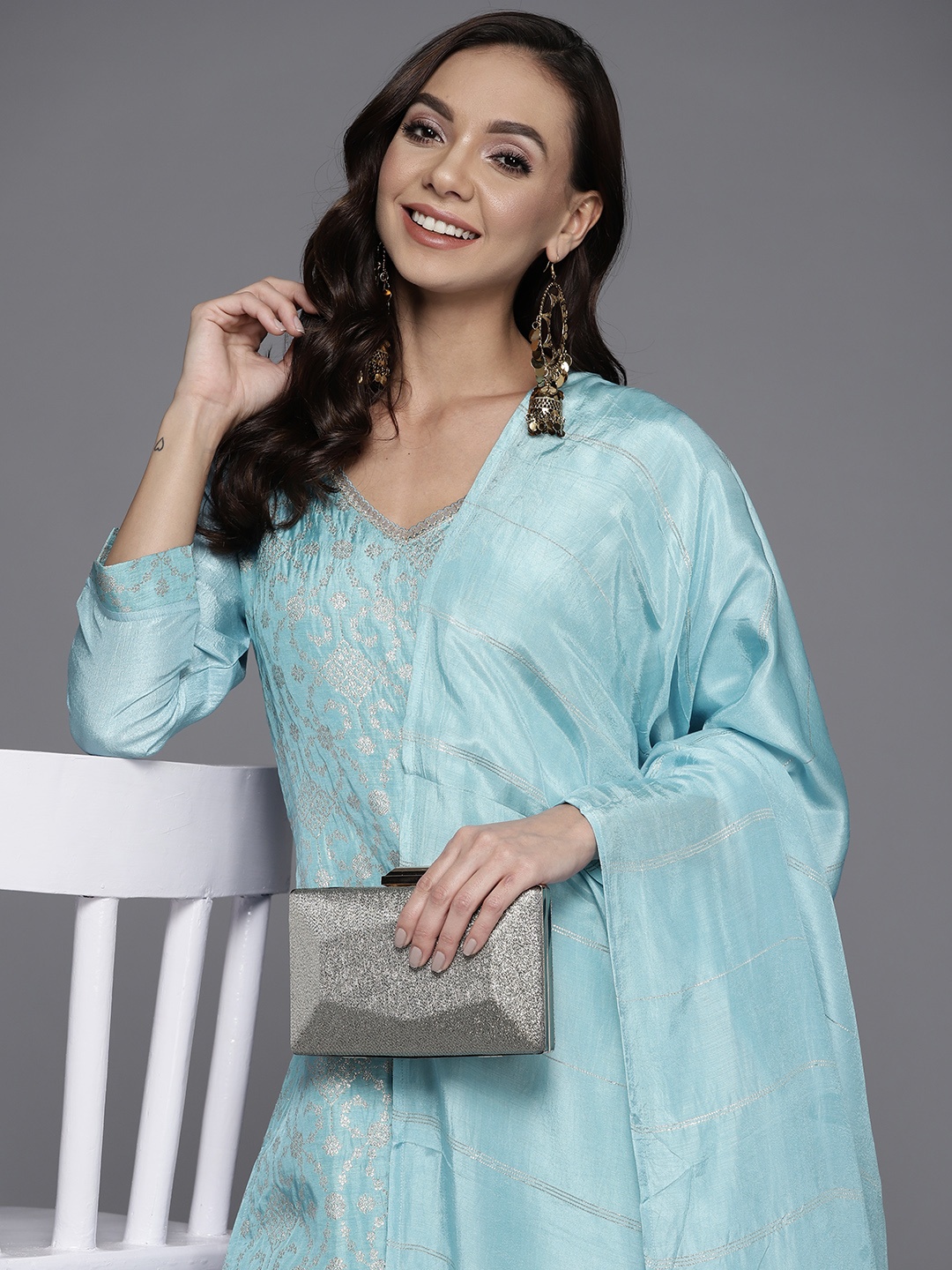 

Libas Women Blue Kurta with Palazzos & With Dupatta