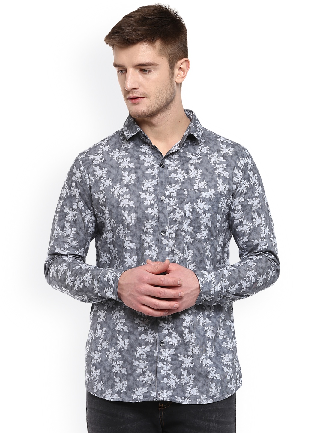 

DENNISON Men Grey Slim Fit Printed Casual Shirt