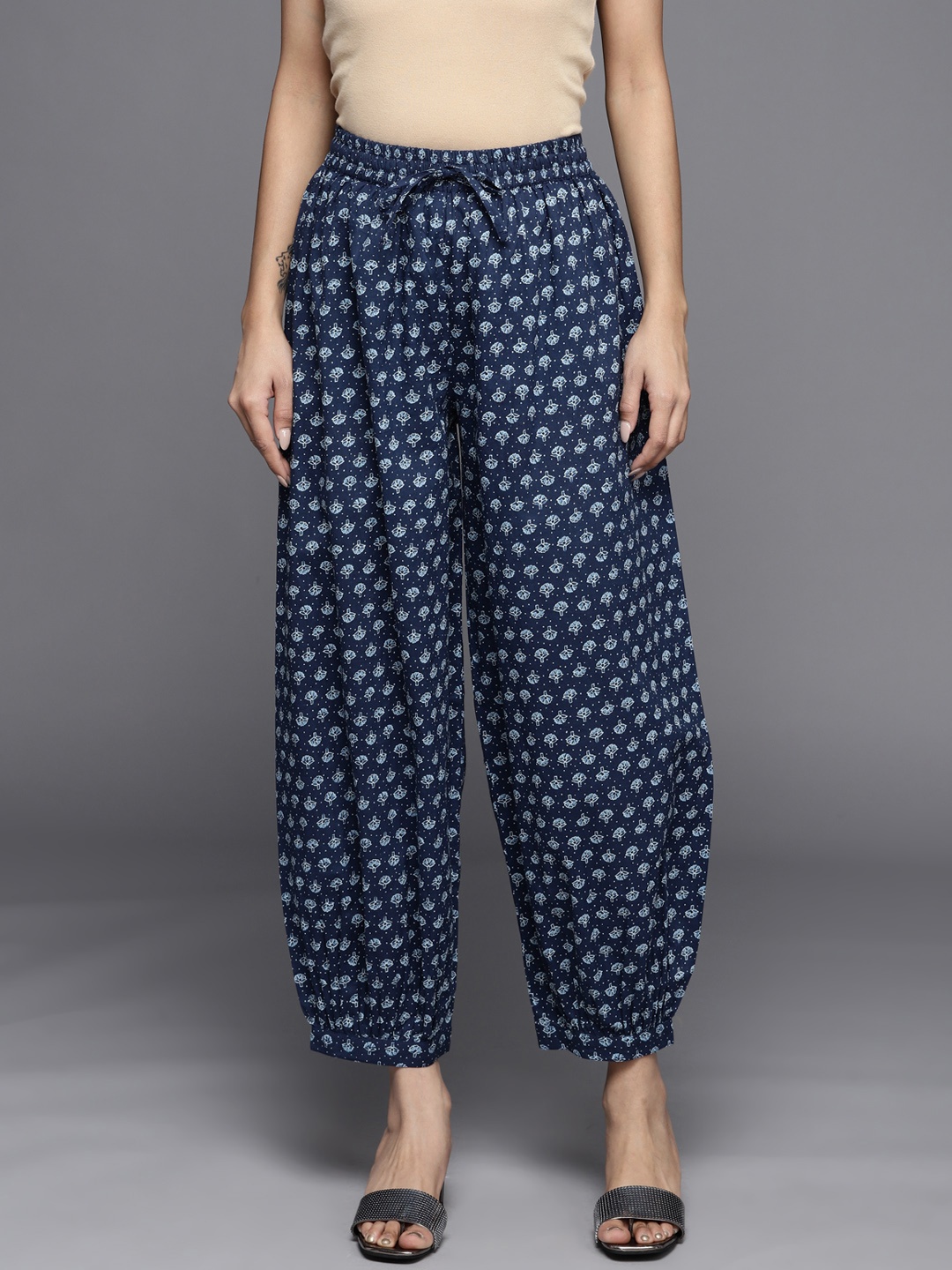 

Libas Women Navy Blue Floral Printed Pure Cotton Salwar