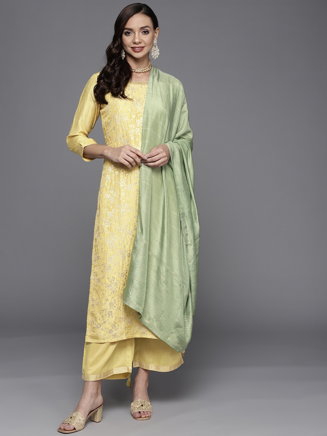 

Libas Women Yellow Kurta with Palazzos & With Dupatta