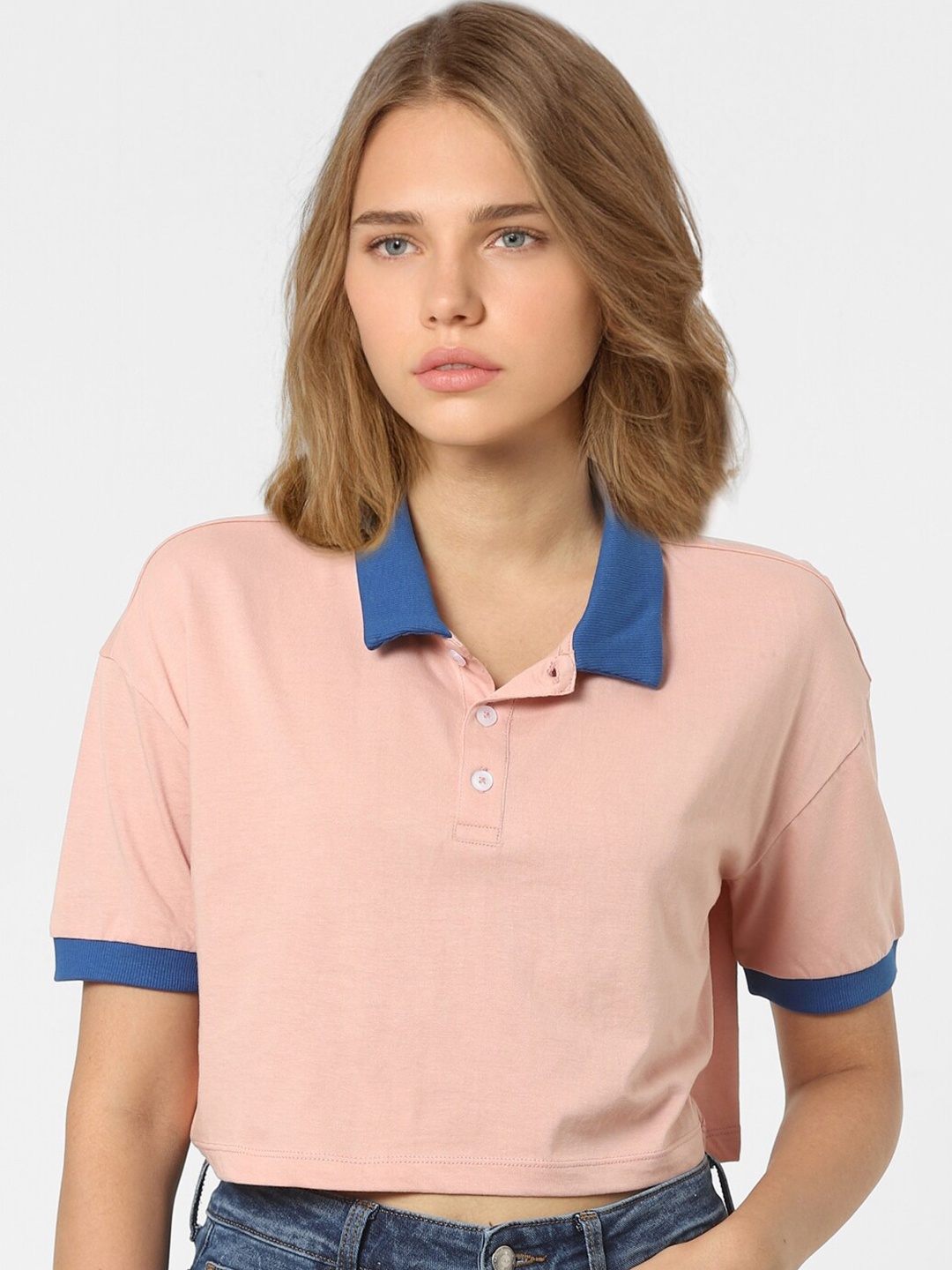 

ONLY Women Rose & Blue Polo Collar T-shirt