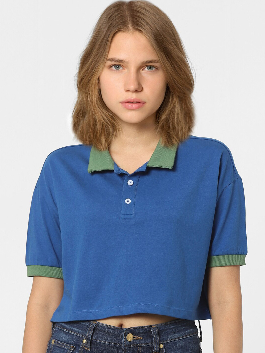 

ONLY Women Blue Polo Collar T-shirt