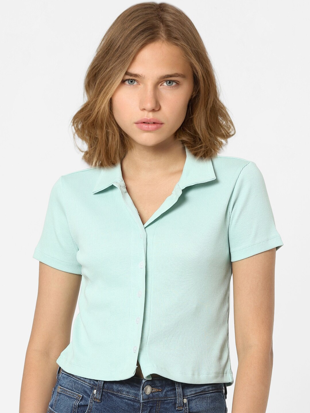 

ONLY Women Green Shirt Style Crop Top