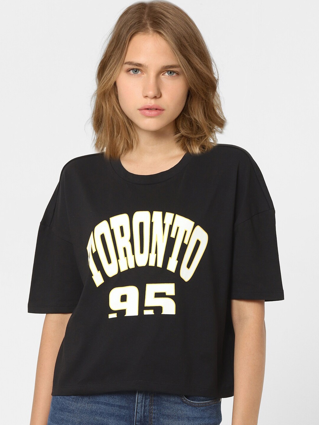 

ONLY Women Black Typography Printed T-shirt