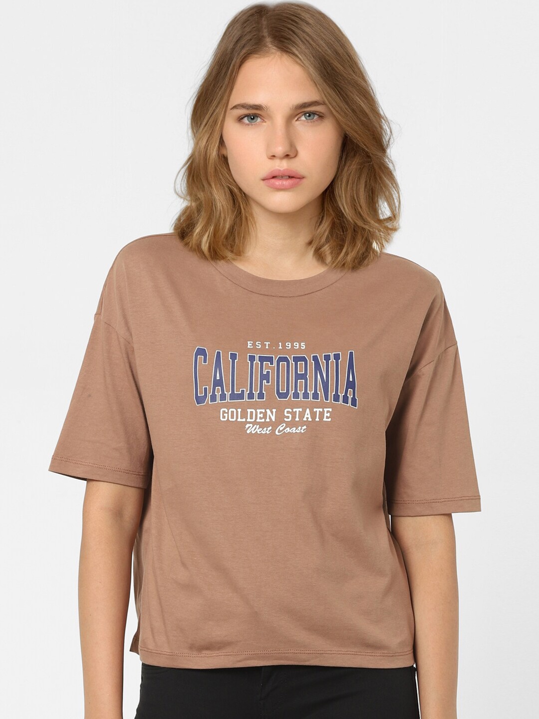 

ONLY Women Brown Typography Printed T-shirt