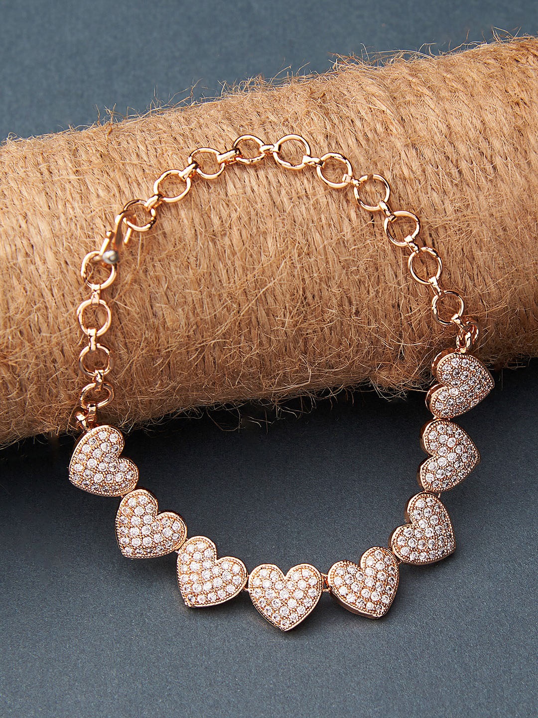 

AMI Women Rose Gold Brass Cubic Zirconia Rose Gold-Plated Link Bracelet