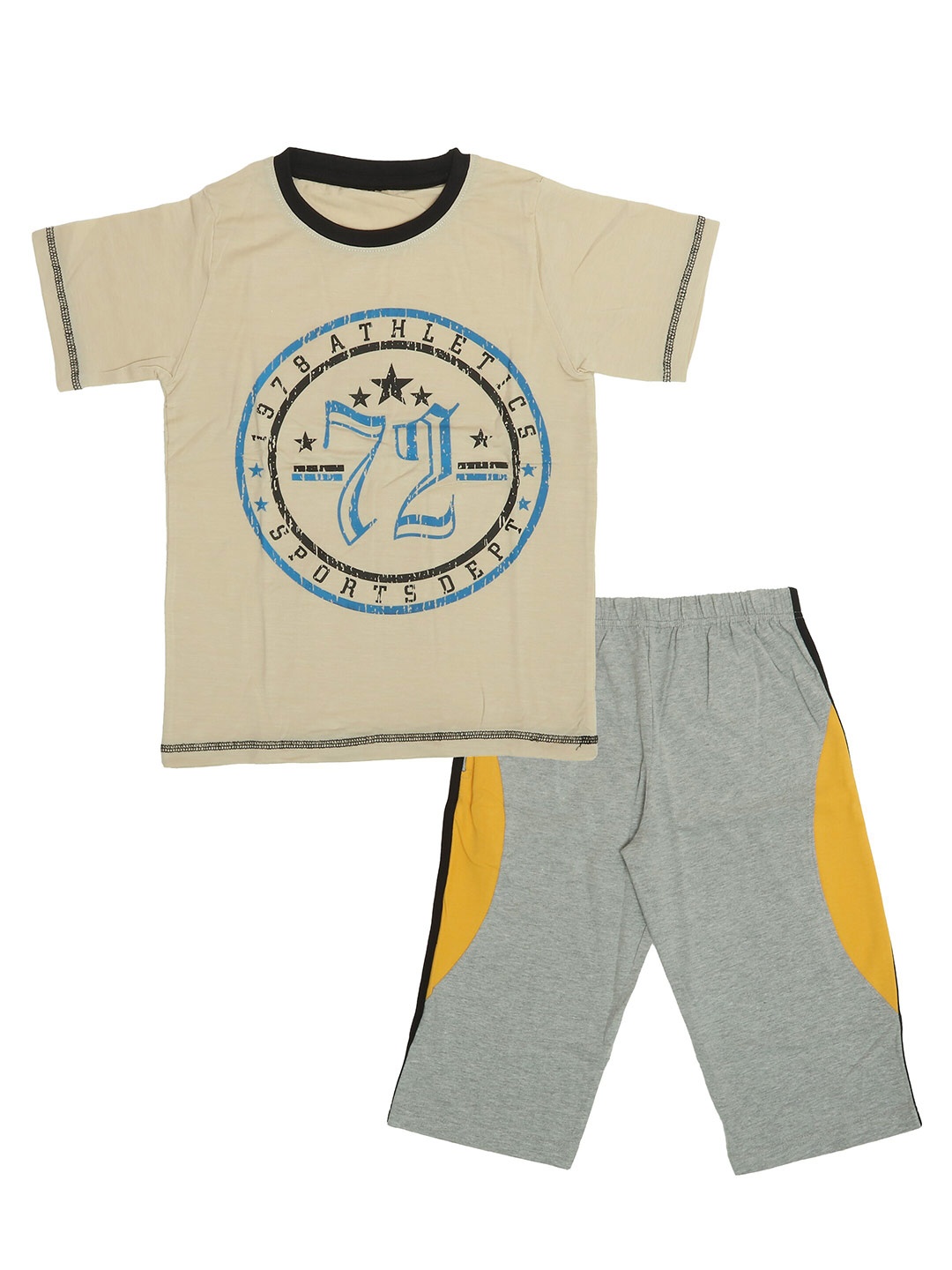 

OLIVE MIST Boys Cream-Coloured & Grey Cotton T-shirt with Shorts