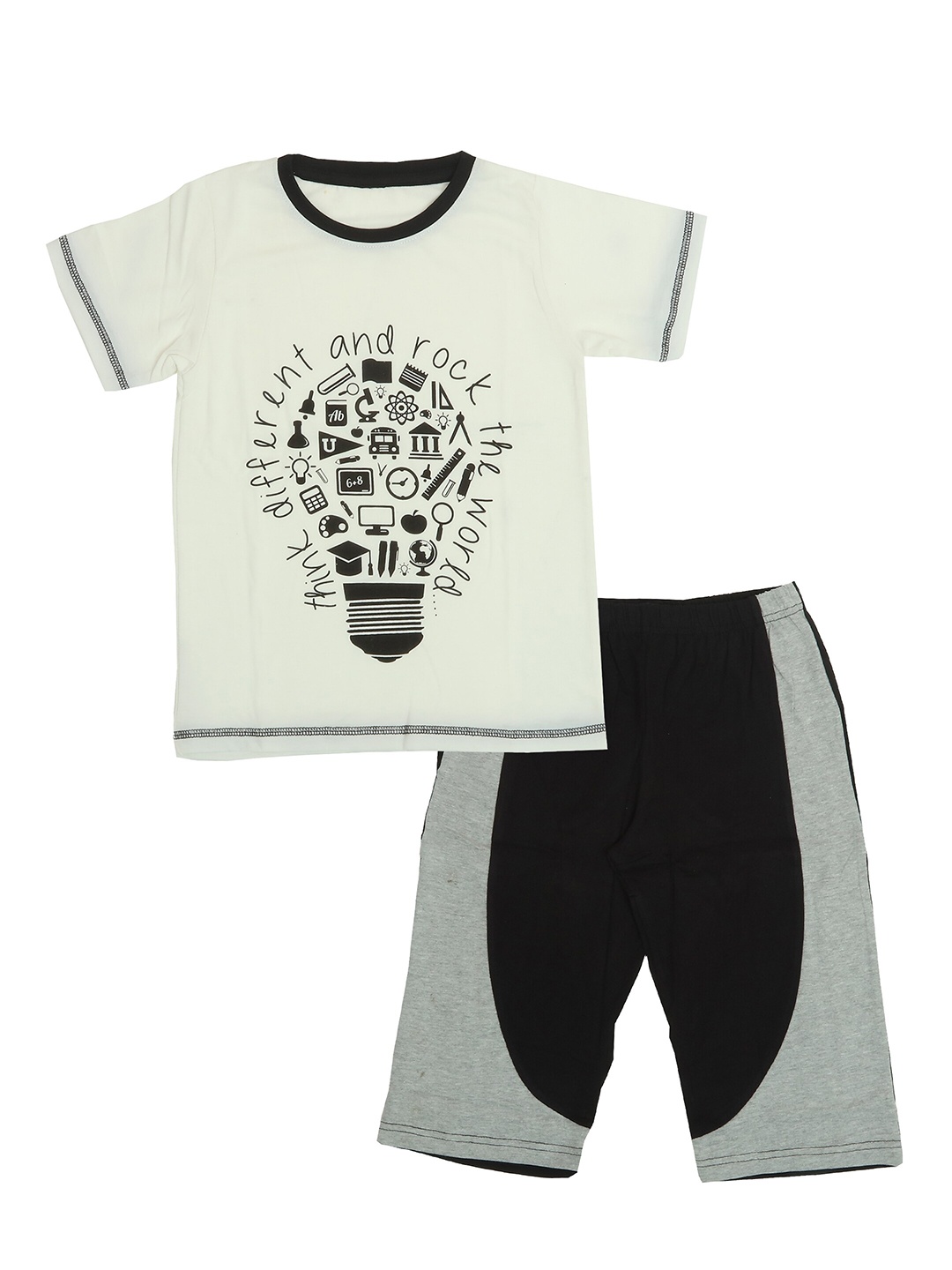 

OLIVE MIST Boys White & Grey Printed T-shirt with Shorts
