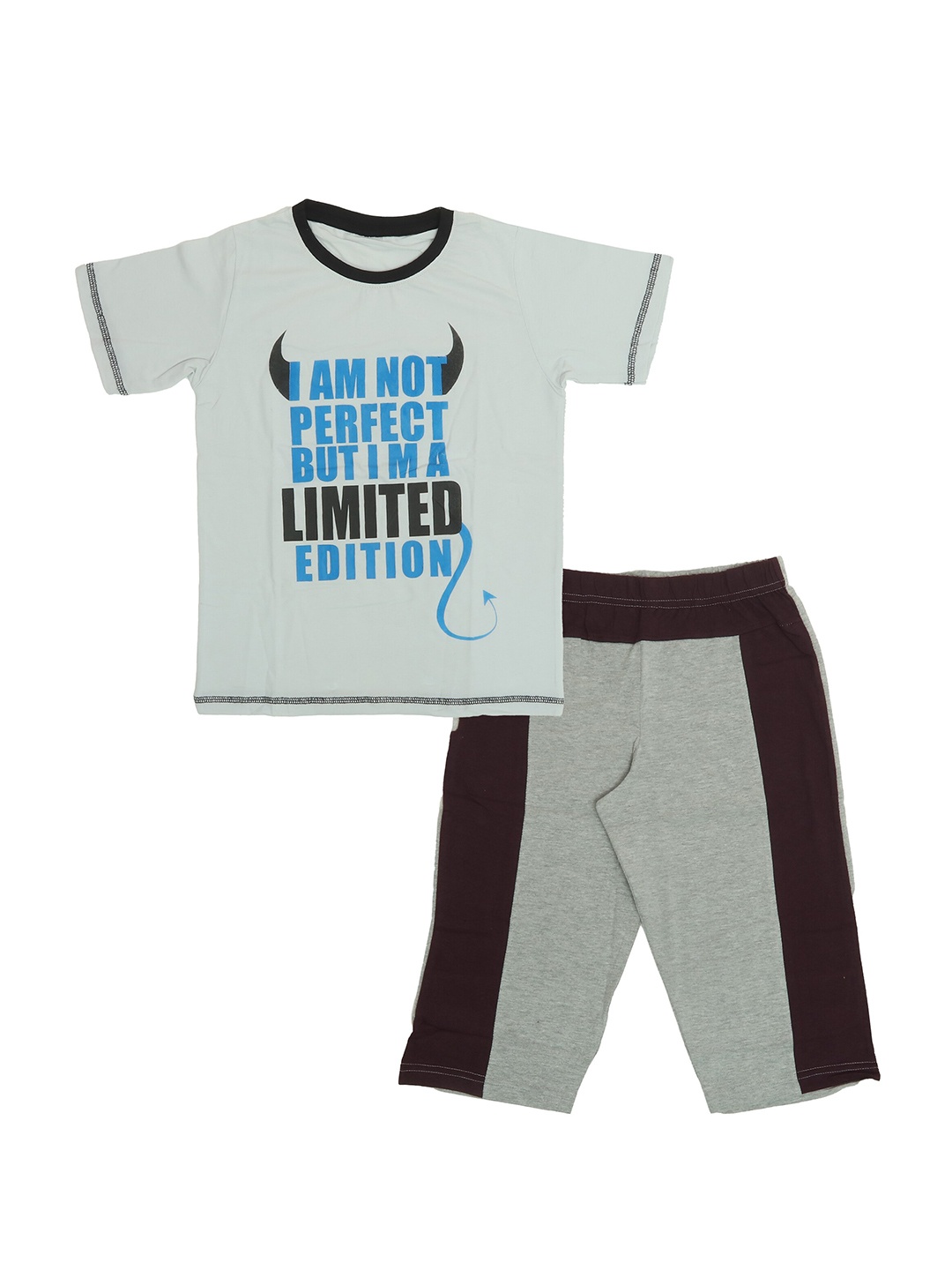 

OLIVE MIST Boys Blue & Black Printed Cotton T-shirt with Shorts