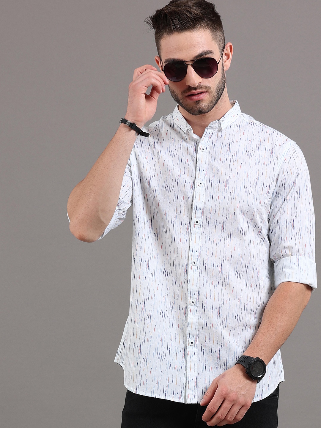 

HERE&NOW Men White Slim Fit Printed Casual Shirt