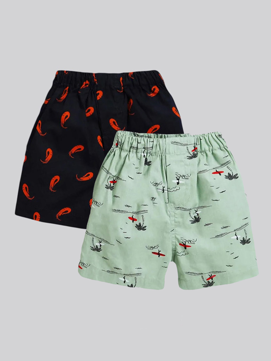 

The Magic Wand Boys Navy Blue & Green Printed Pure Cotton Shorts Pack Of 2