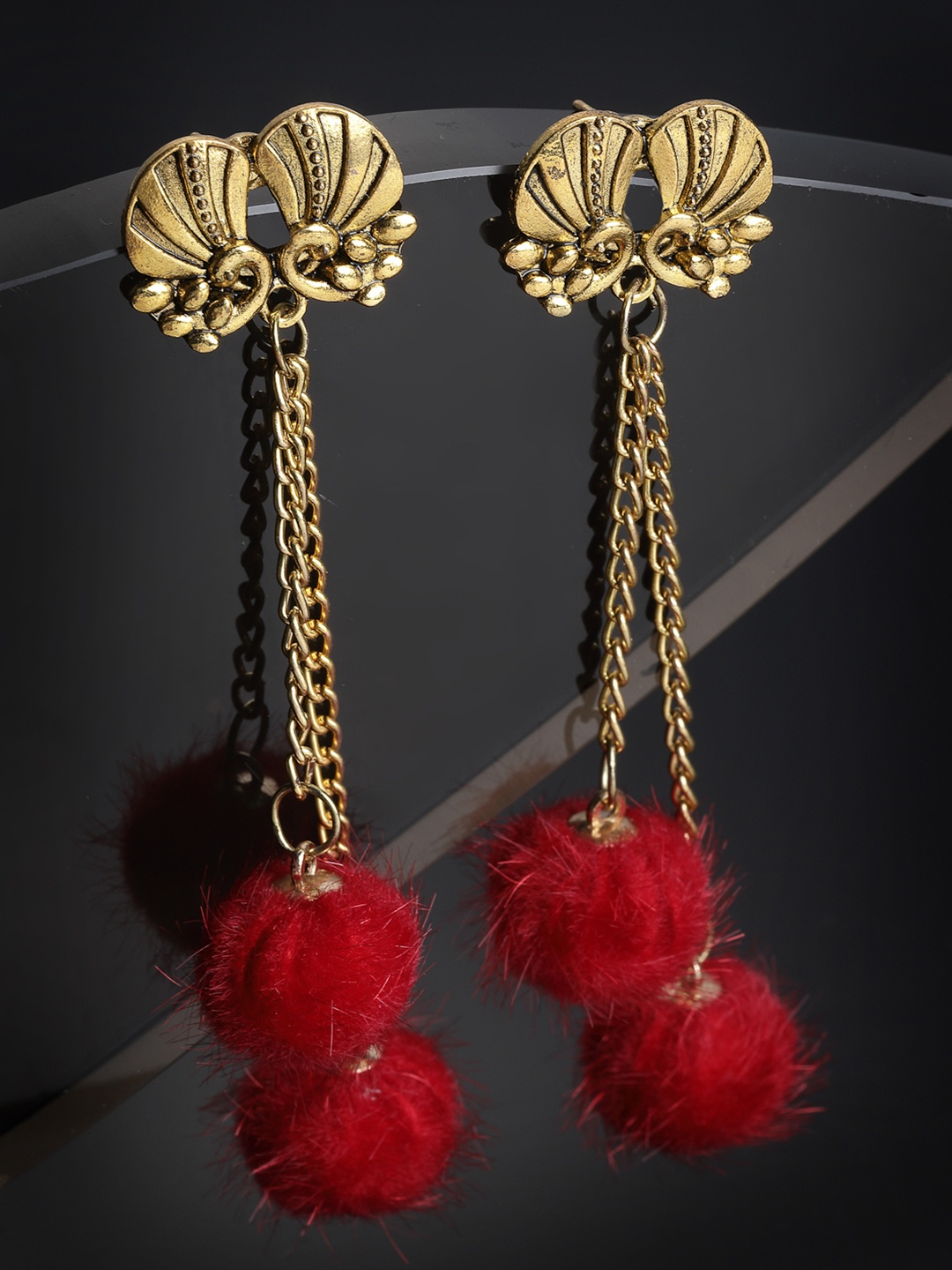 

PANASH Gold-Plated & Red Peacock Shaped Drop Earrings