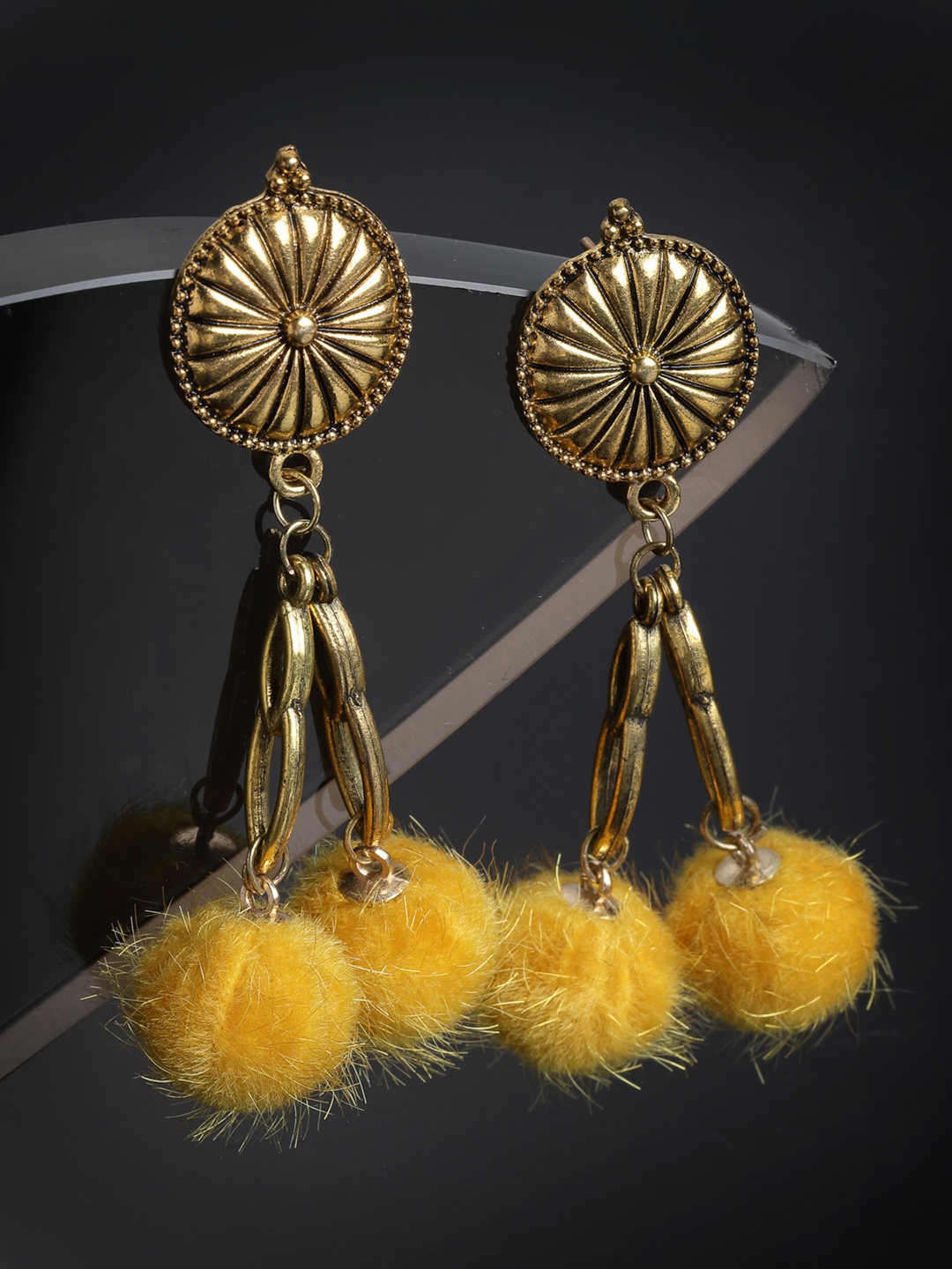 

PANASH Gold-Plated & Yellow Contemporary Drop Earrings