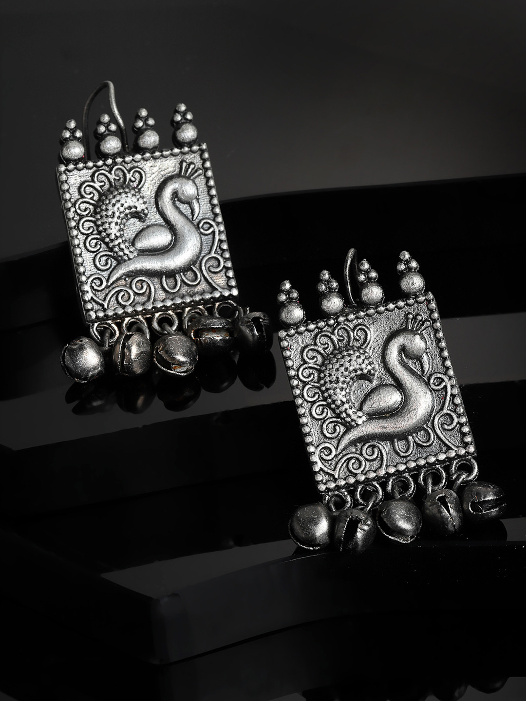 

PANASH Silver-Plated Peacock Shaped Drop Earrings