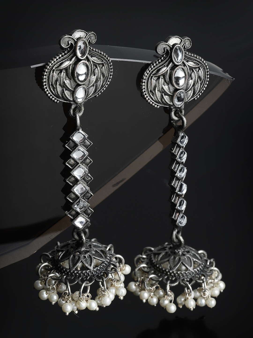 

PANASH Silver-Plated Dome Shaped Jhumkas Earrings