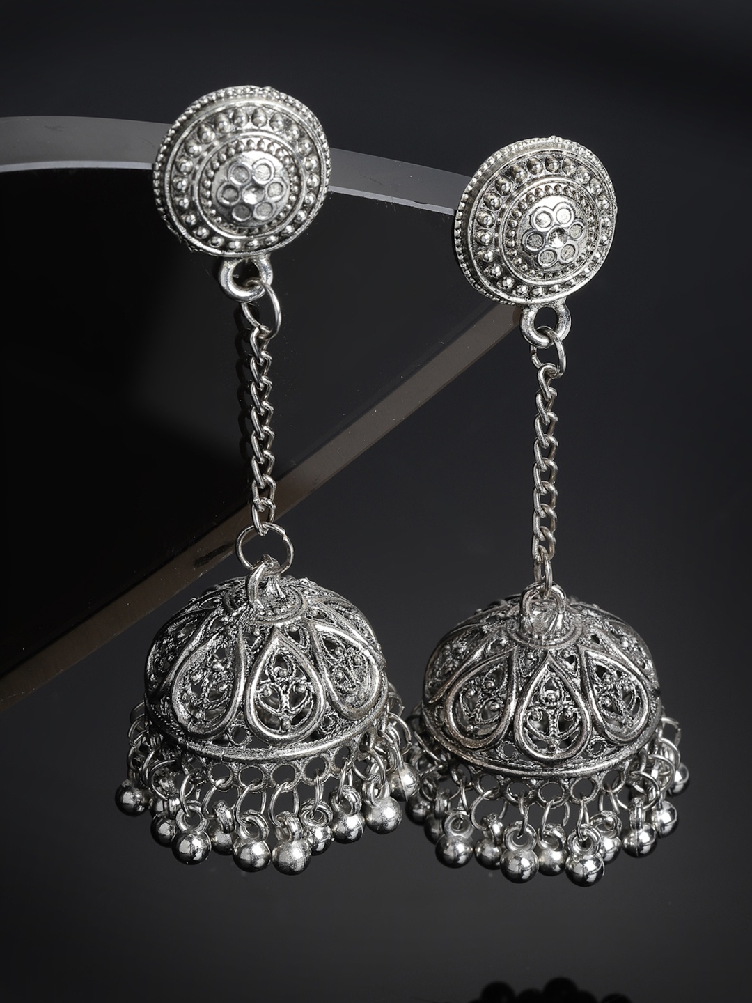 

PANASH Silver-Plated Dome Shaped Drop Earrings