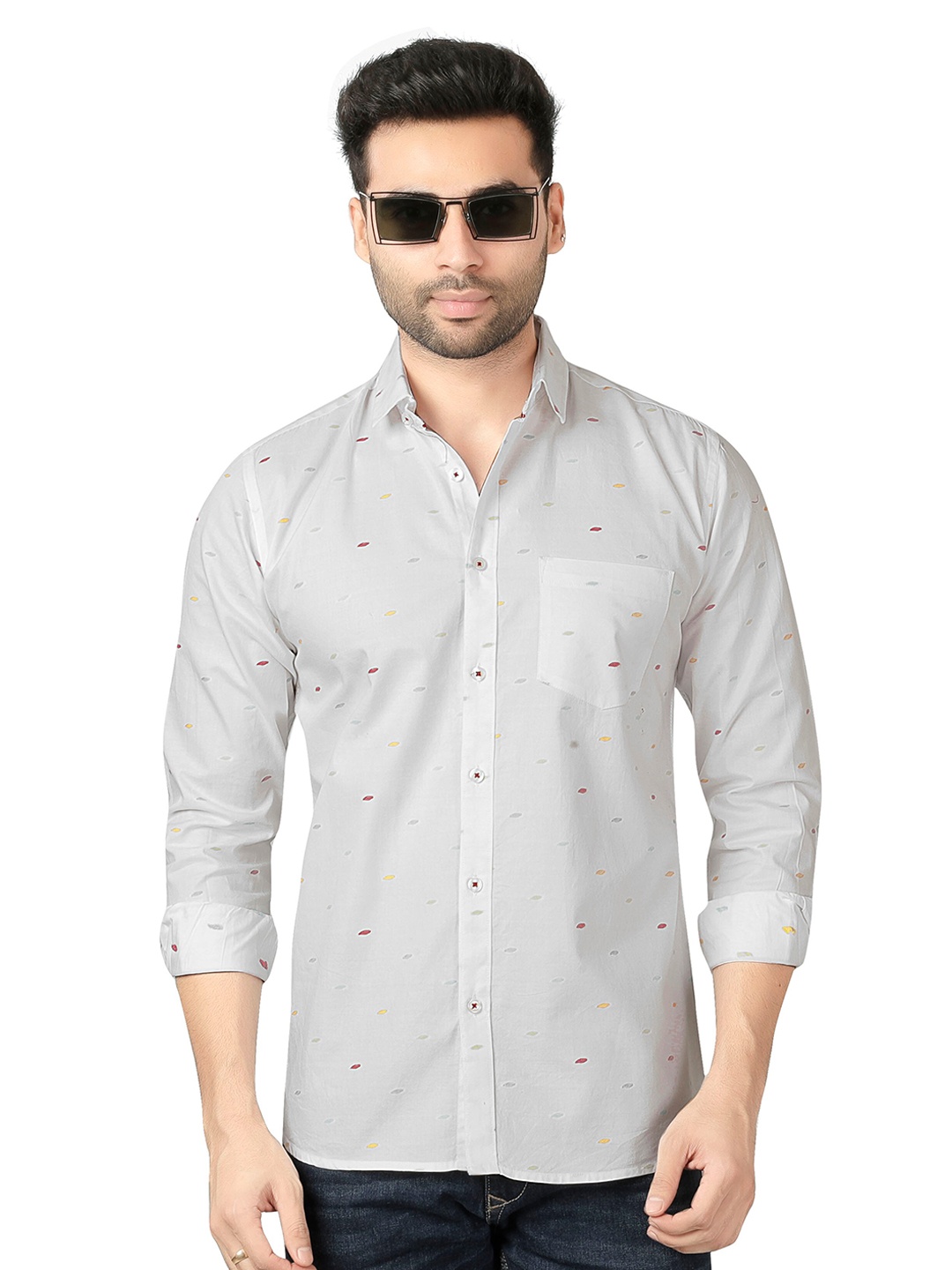 

5TH ANFOLD Men Off White Slim Fit Printed Casual Shirt