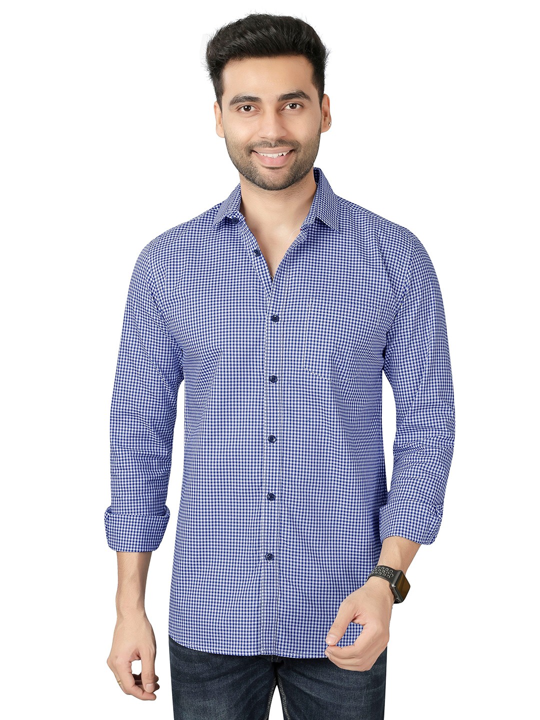 

5TH ANFOLD Men Blue Slim Fit Micro Checks Checked Casual Shirt