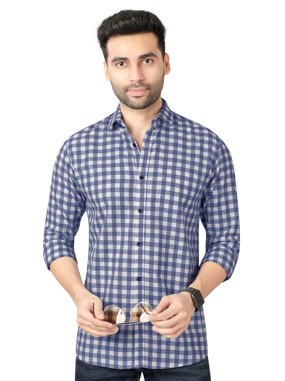 

5TH ANFOLD Men Blue Slim Fit Checked Casual Shirt