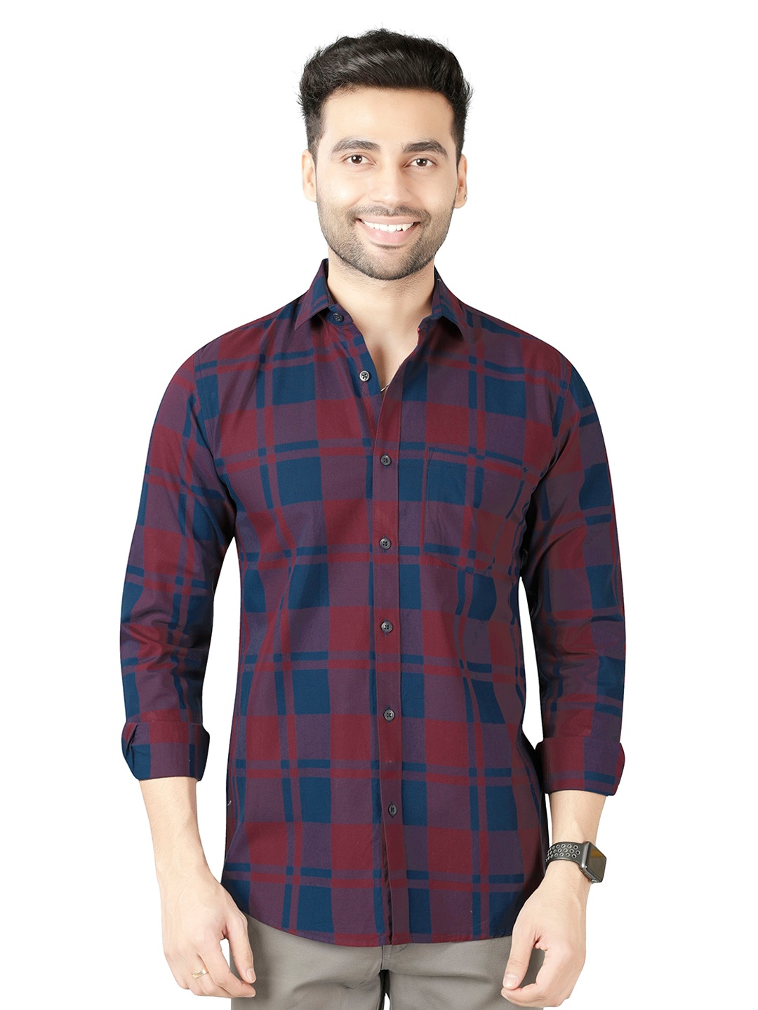 

5TH ANFOLD Men Red Slim Fit Checked Casual Shirt