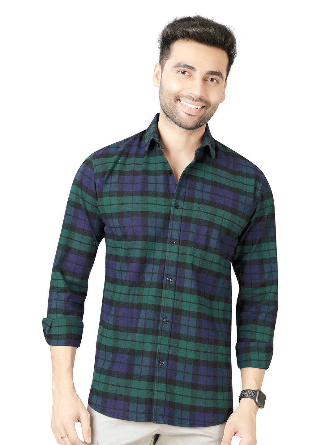 

5TH ANFOLD Men Green Slim Fit Checked Casual Shirt