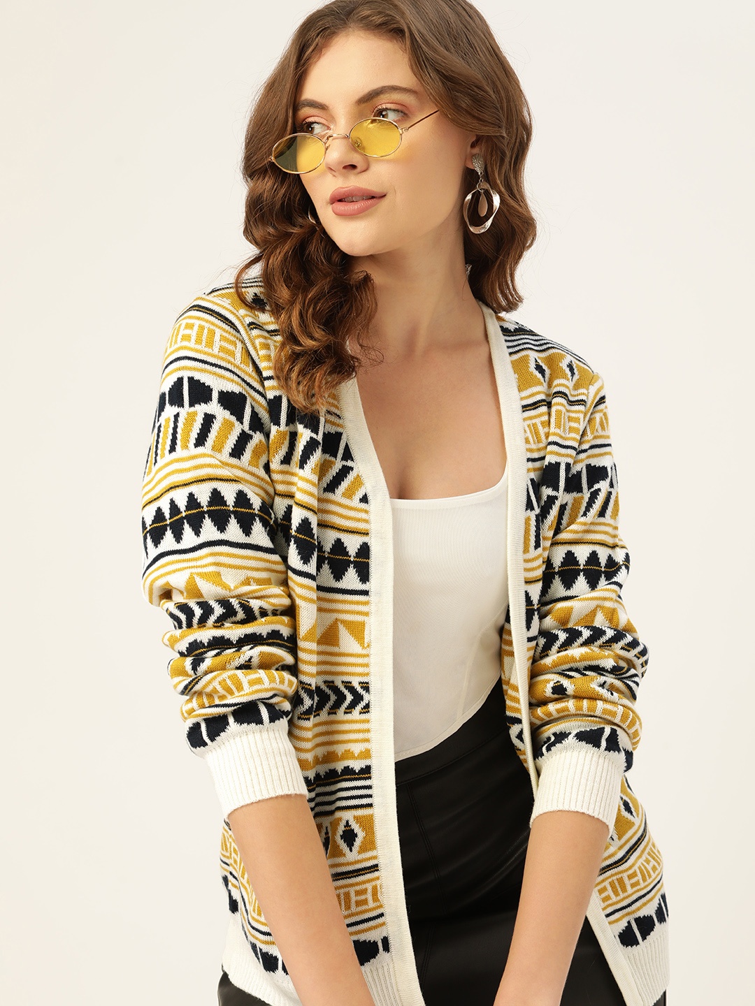 

4WRD by Dressberry Women Mustard & Navy Blue Printed Sweater