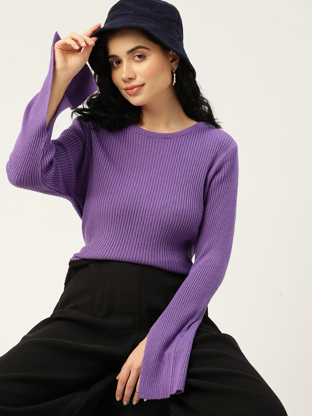 

4WRD by Dressberry Women Purple Solid Acrylic Slit Sleeves Pullover