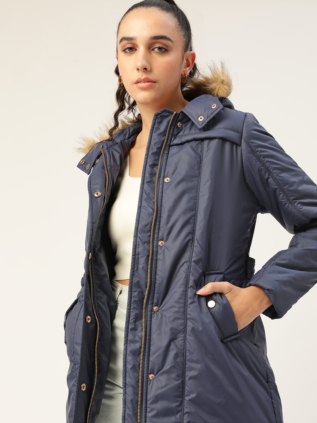 

Dressberry Women Navy Blue Padded Parka Jacket