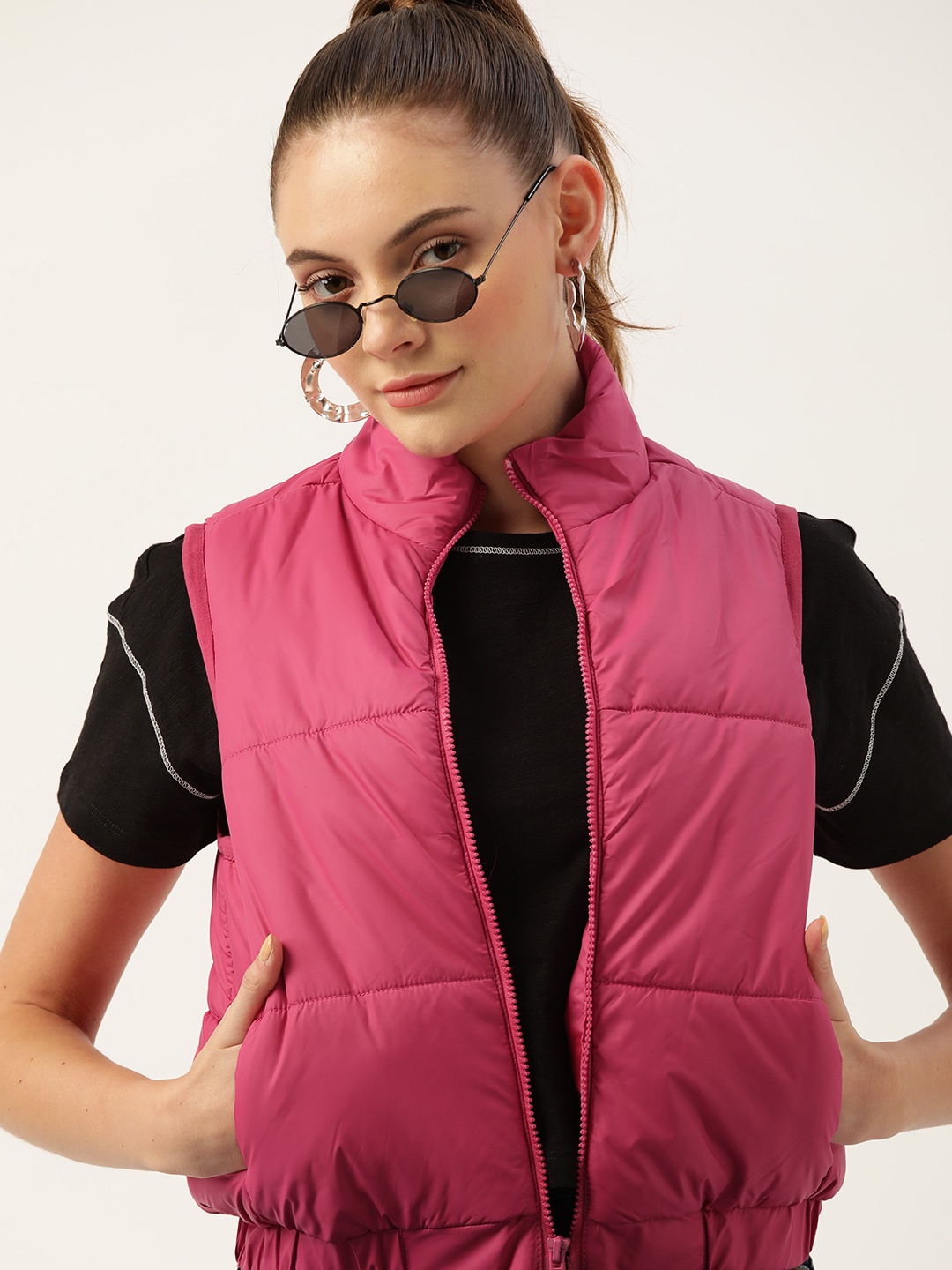 

DressBerry Women Pink Solid Padded Jacket