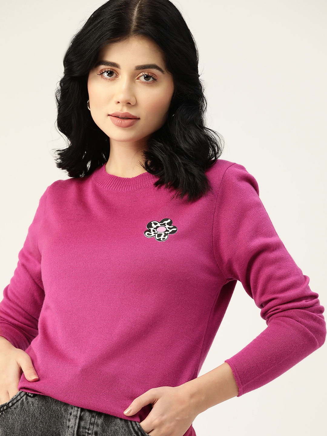 

DressBerry Women Pink Acrylic Solid Pullover