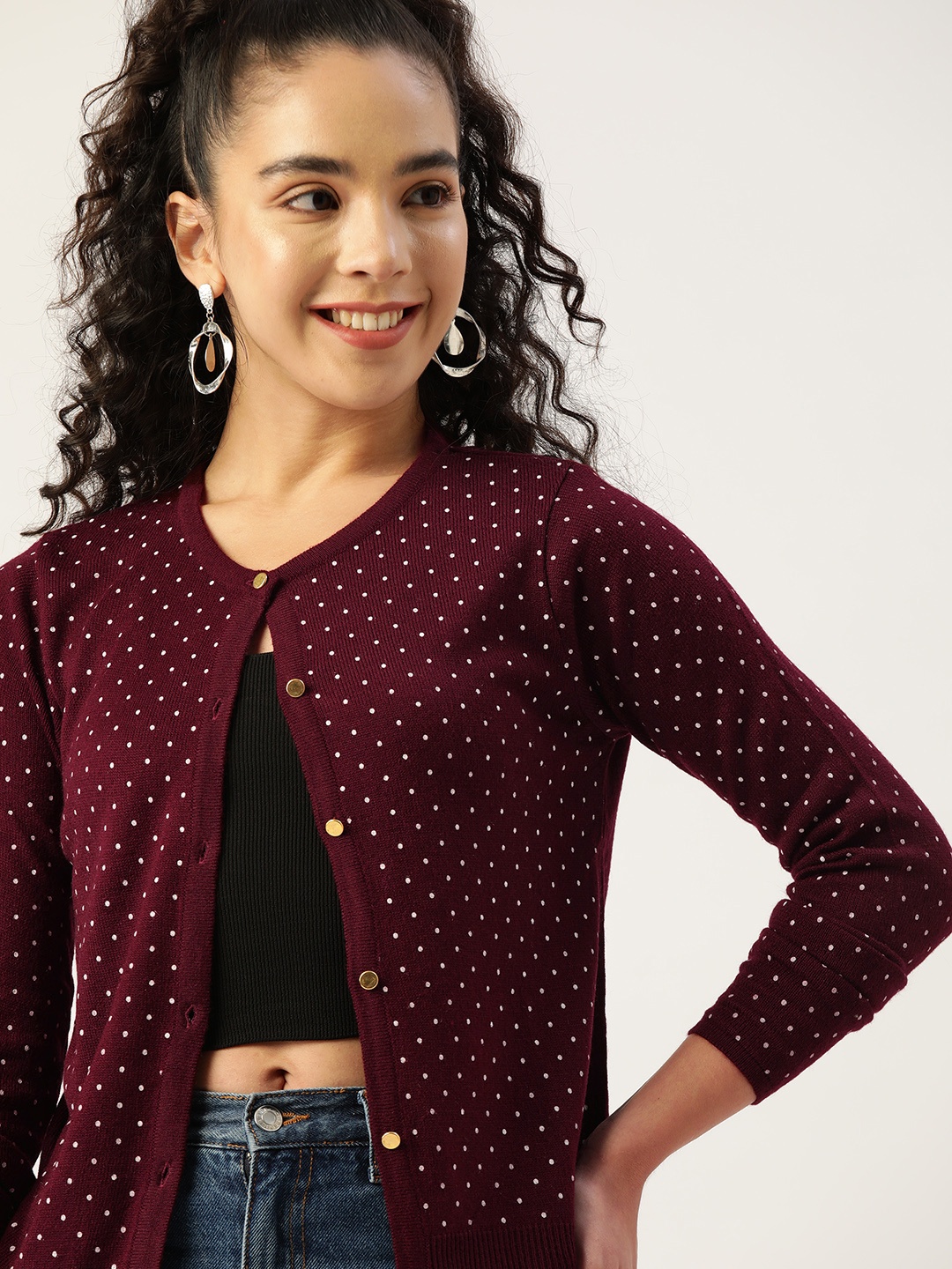 

DressBerry Women Burgundy & White Printed Pullover