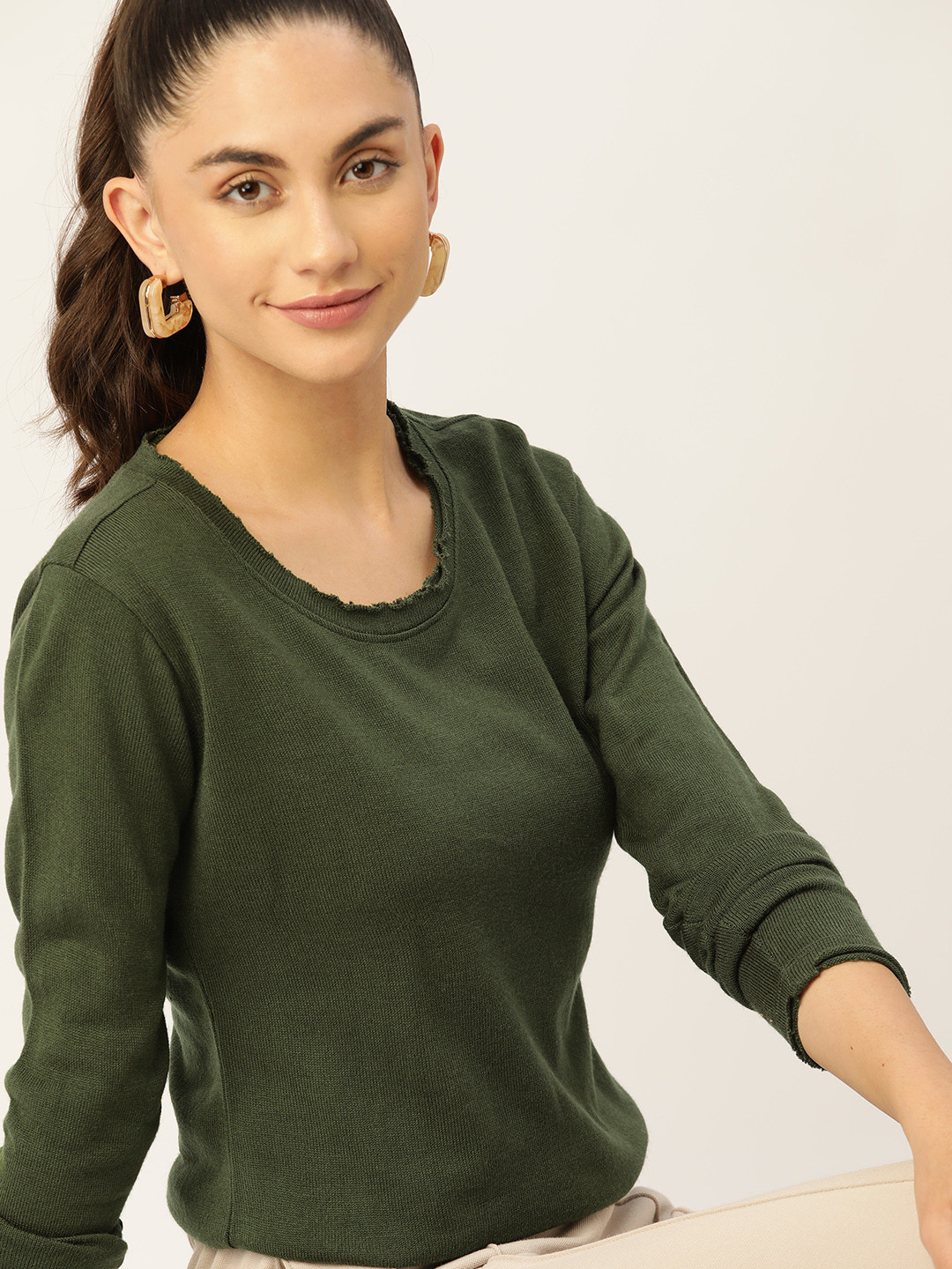 

DressBerry Women Olive Green Pullover