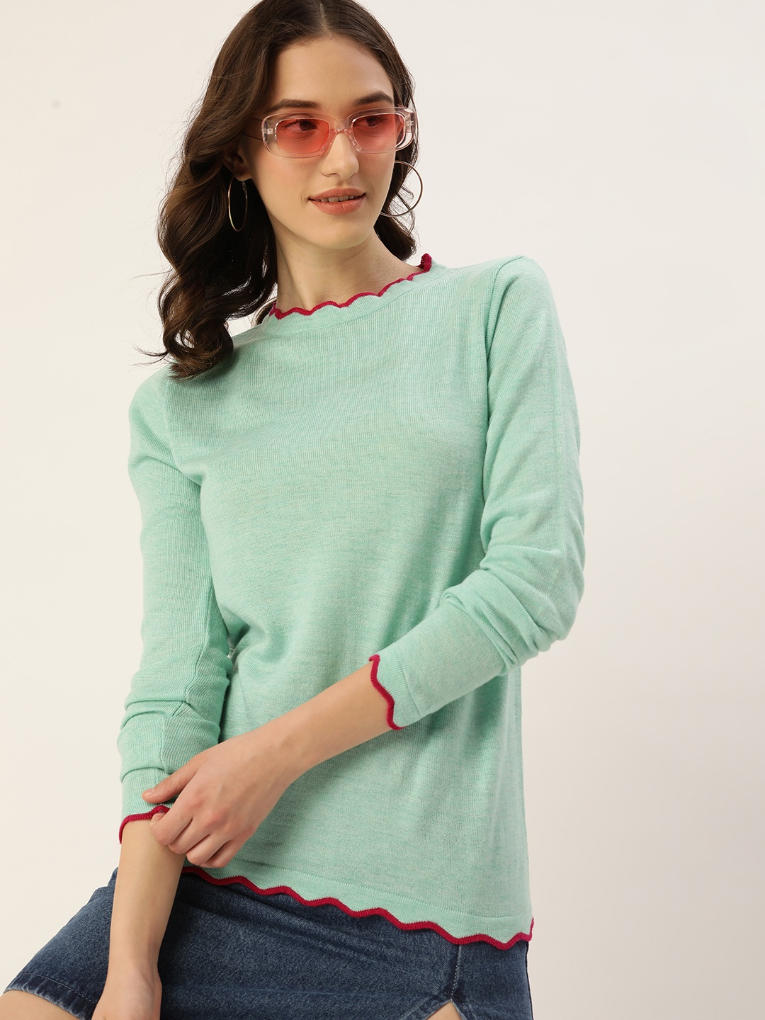 

Dressberry Women Sea Green Acrylic Pullover