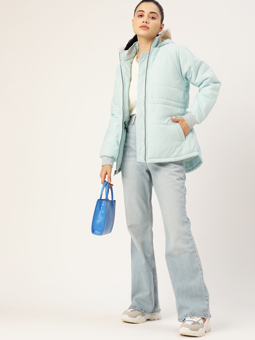 

Dressberry Women Blue Solid Hooded Parka Jacket