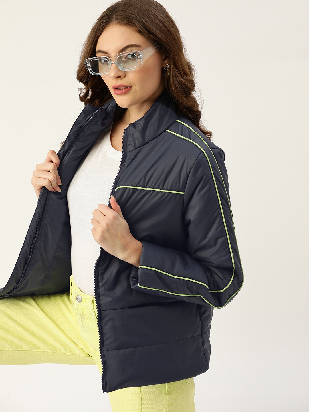 

DressBerry Women Navy Blue Solid Padded Jacket