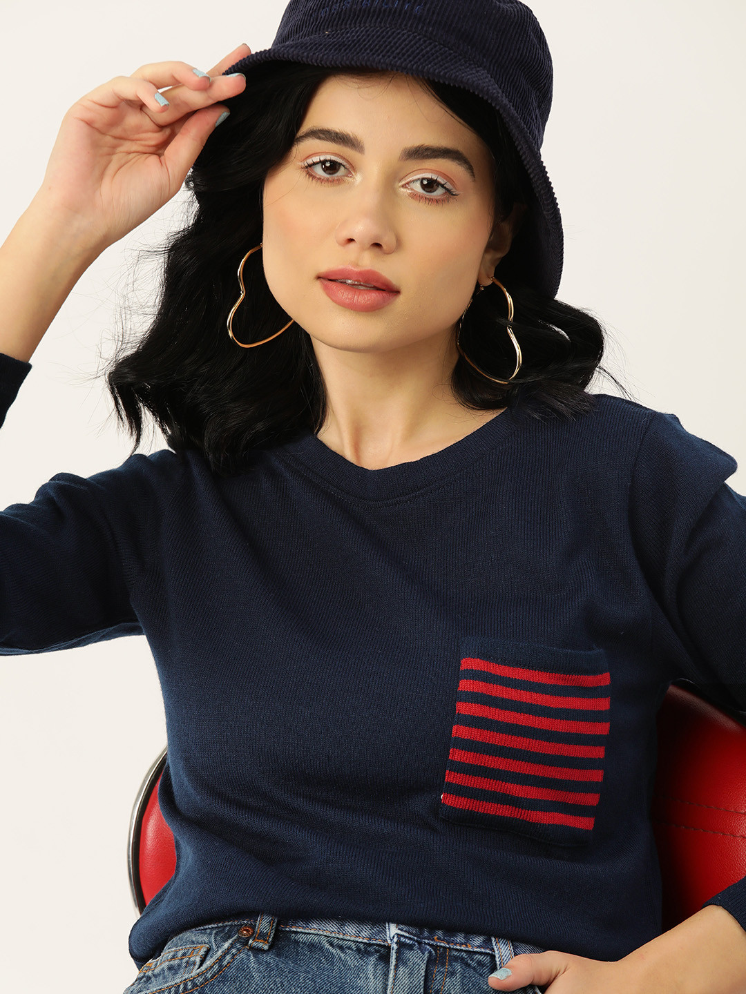 

DressBerry Women Navy Blue Crop Pullover