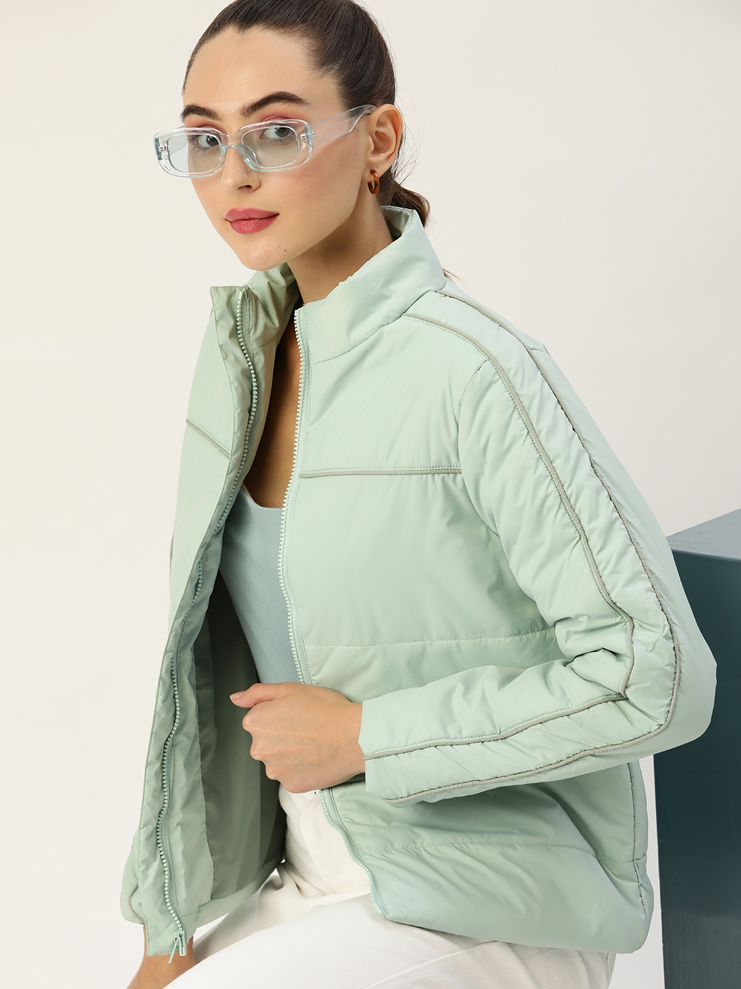 

Dressberry Women Sea Green Solid Padded Jacket